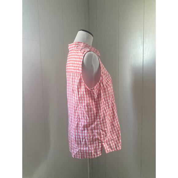 Basic Editions Pink & White Checked Sleeveless Blouse, Size M - Picture 2 of 5